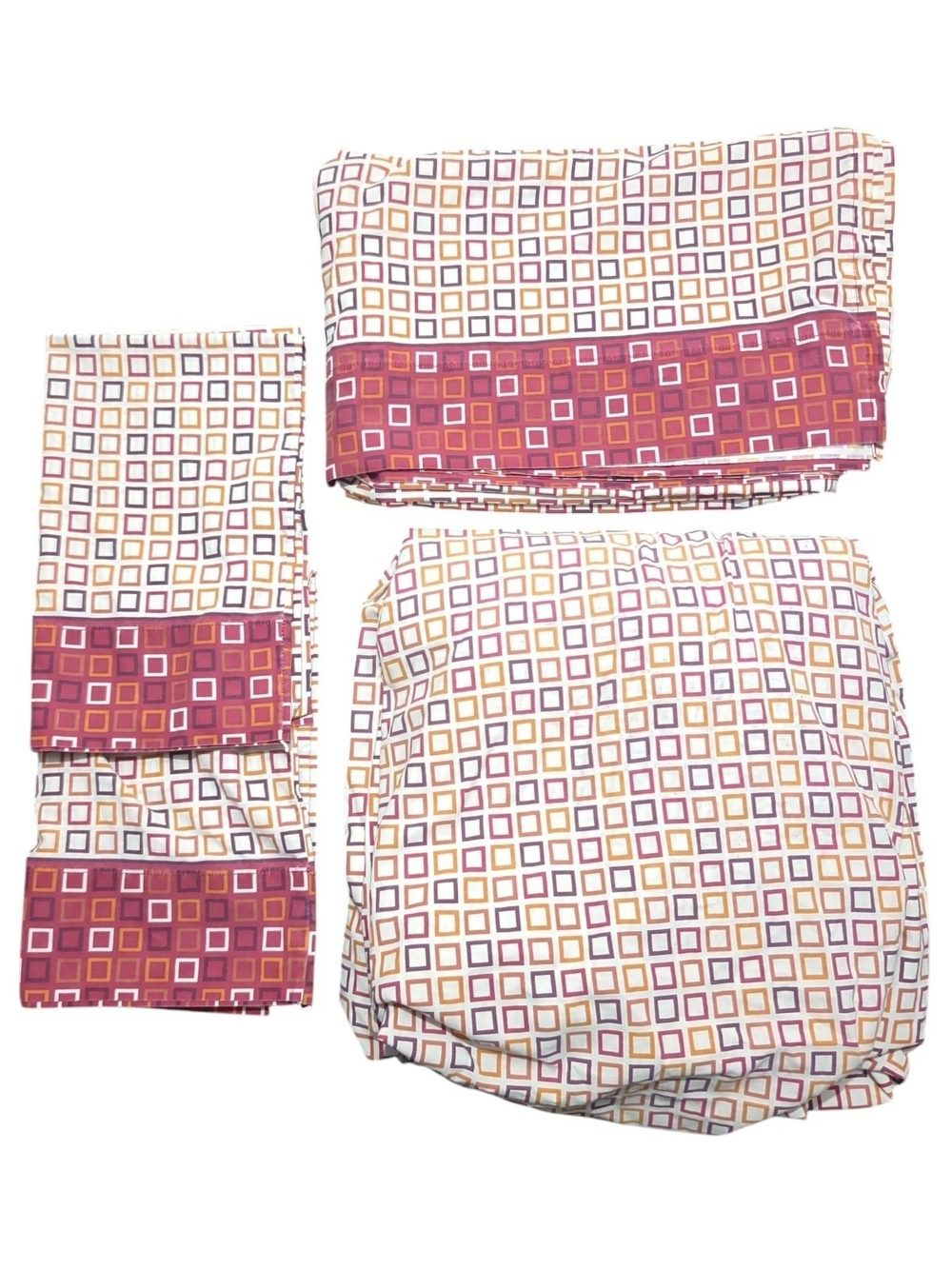 Vintage WestPoint Stevens Queen Sheet Set Geometric Retro 4 Pc Set MCM Retro